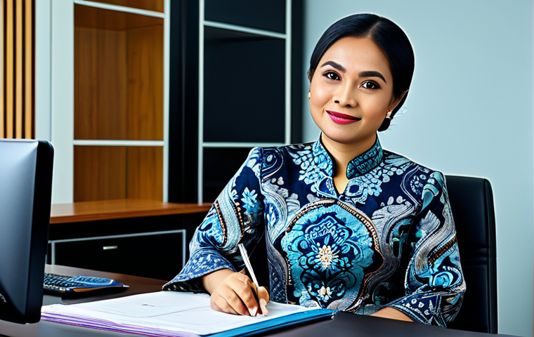 **

A professional Malay businesswoman in a modest batik kebaya, sitting at a desk in a modern office in Kuala Lumpur, fully clothed, appropriate attire, safe for work, perfect anatomy, natural proportions, professional photography, high quality, family-friendly.

**